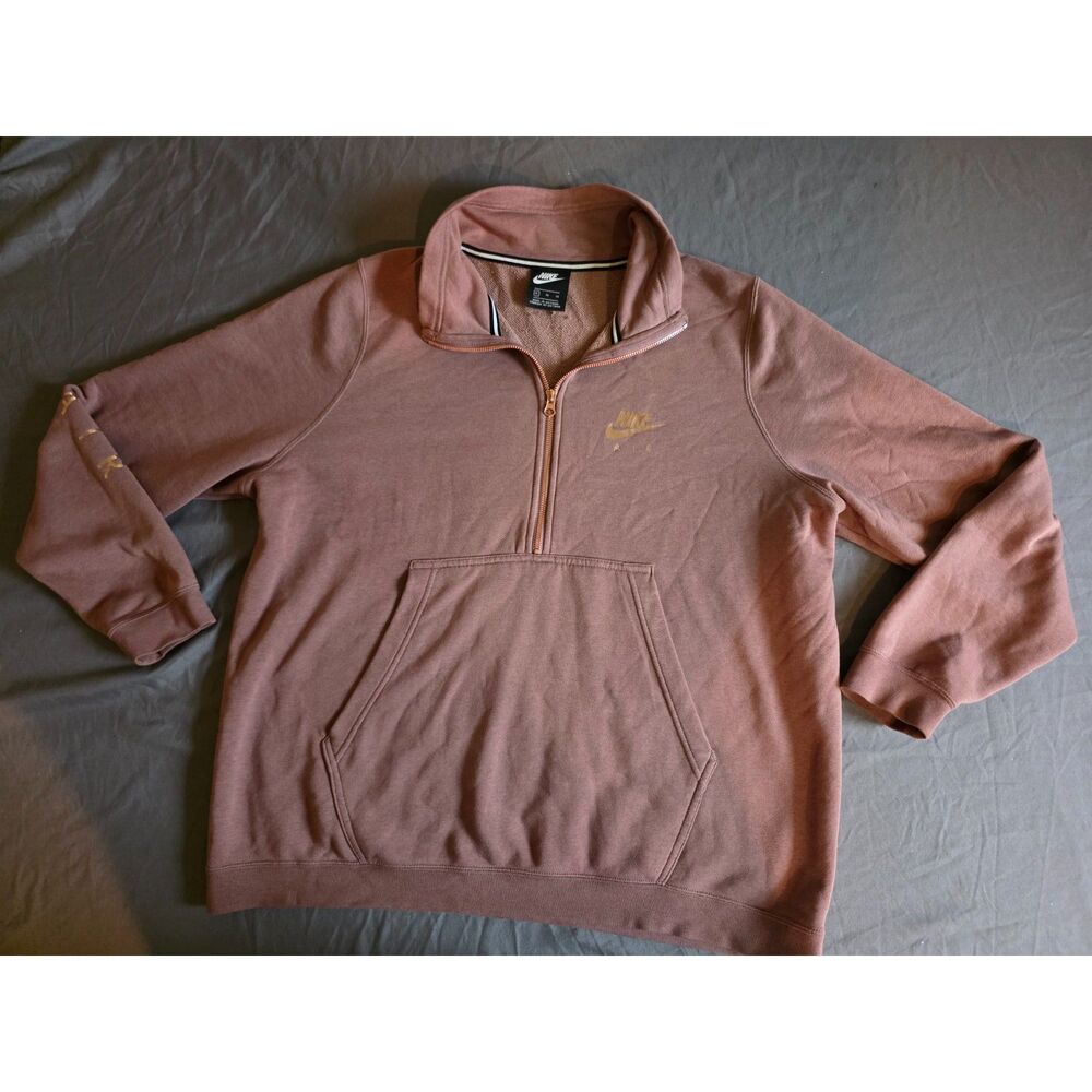 Nike Air Gold Foil Logo Dusty Rose Mauve 1/2 Zip Pullover Sweatshirt XL